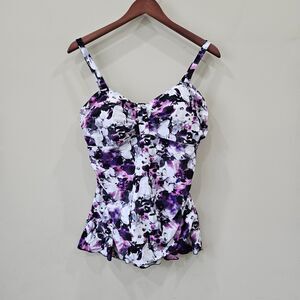 Unbranded Women's Floral Swim Tankini Top Plus Size 18 White Purple Beach Resort